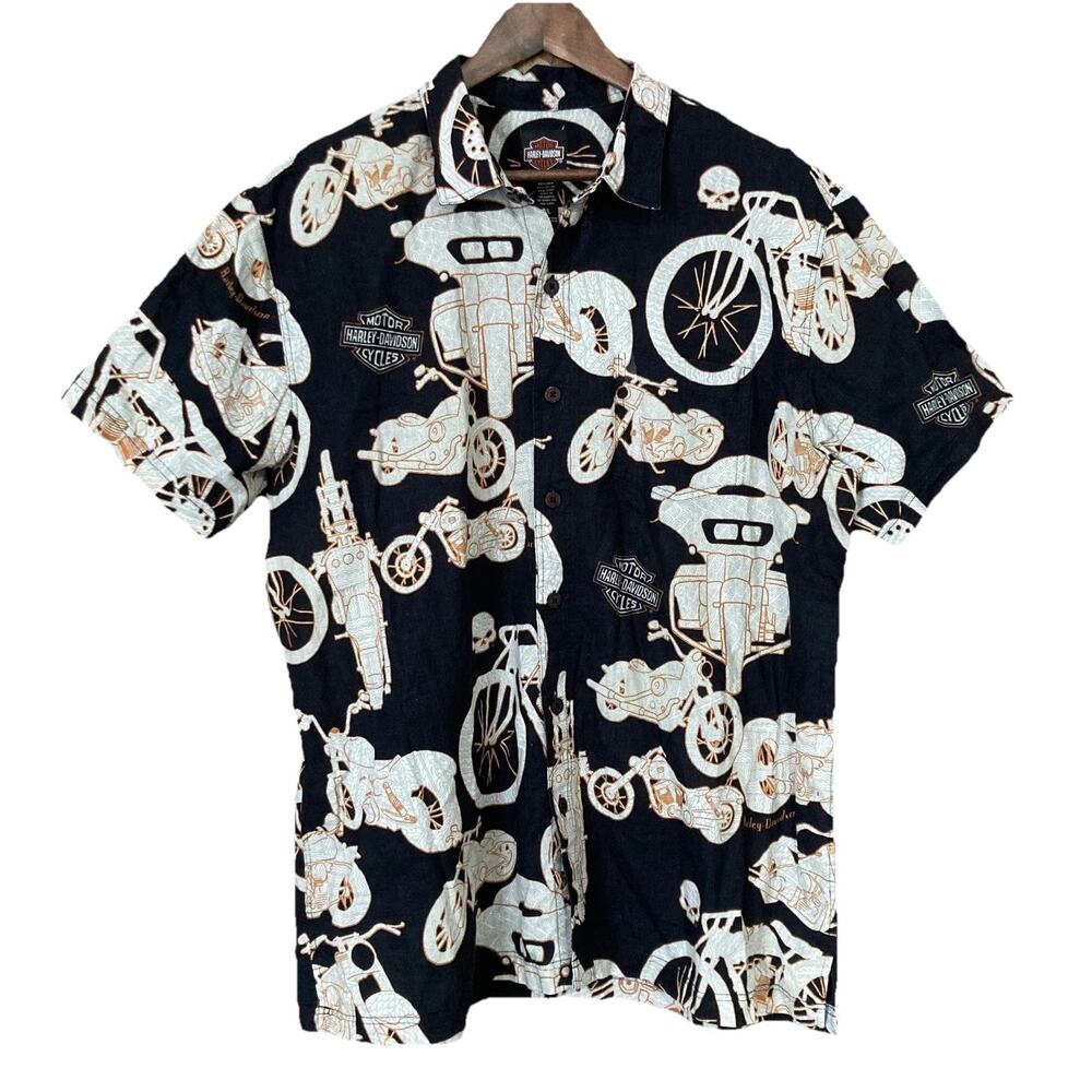 RARE Harley Davidson XL ShortSleeve Button Willie G Dress Shirt Motorcycle Print